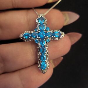 Malgache Neon Apatite Cross Pendant Necklace in Platinum Over Sterling Silver